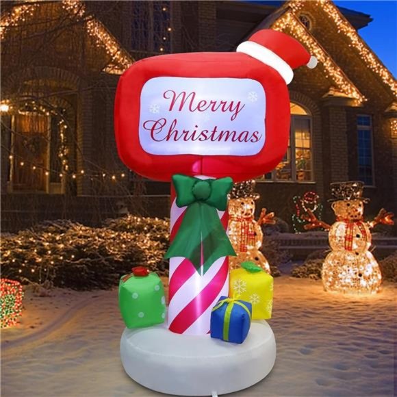 6FT Inflatable Xmas Mailbox, Lighted Blow Up Mailbox with Built in LED Lights - Picture 2 of 6